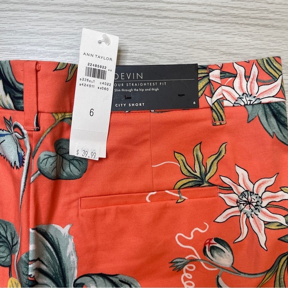 Ann Taylor Devin City Shorts Flat Front Chino Floral Orange Women’s size 6 New - Picture 5 of 13